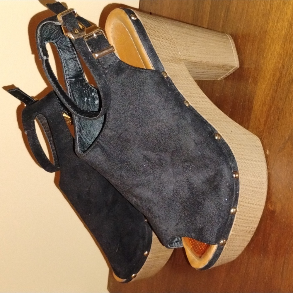 Hot Tomato Black Suede Mules with Wooden Heel